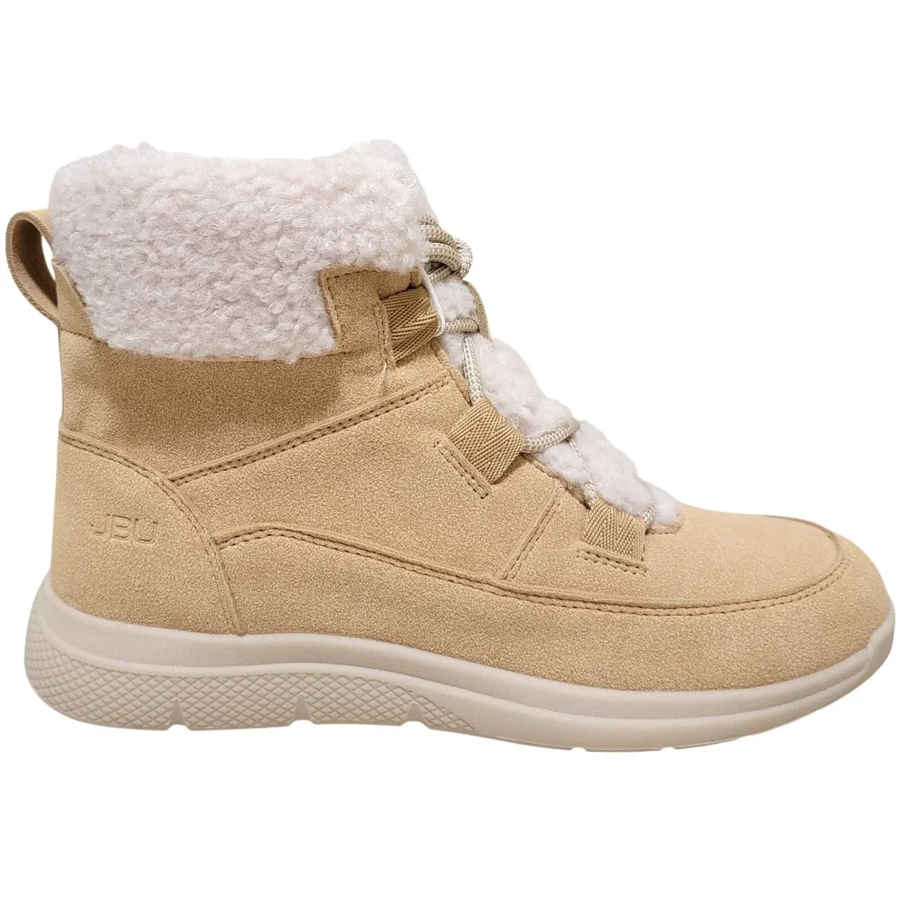 JBU Women Freeze Faux Fur Cuff Combat Hiking Boots Size US 7M Tan Faux Suede